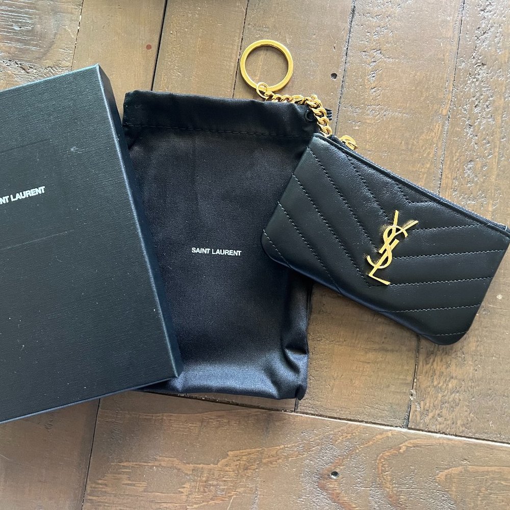 YSL Cassandre Matelassé Key Pouch in Smooth Leather BLACK